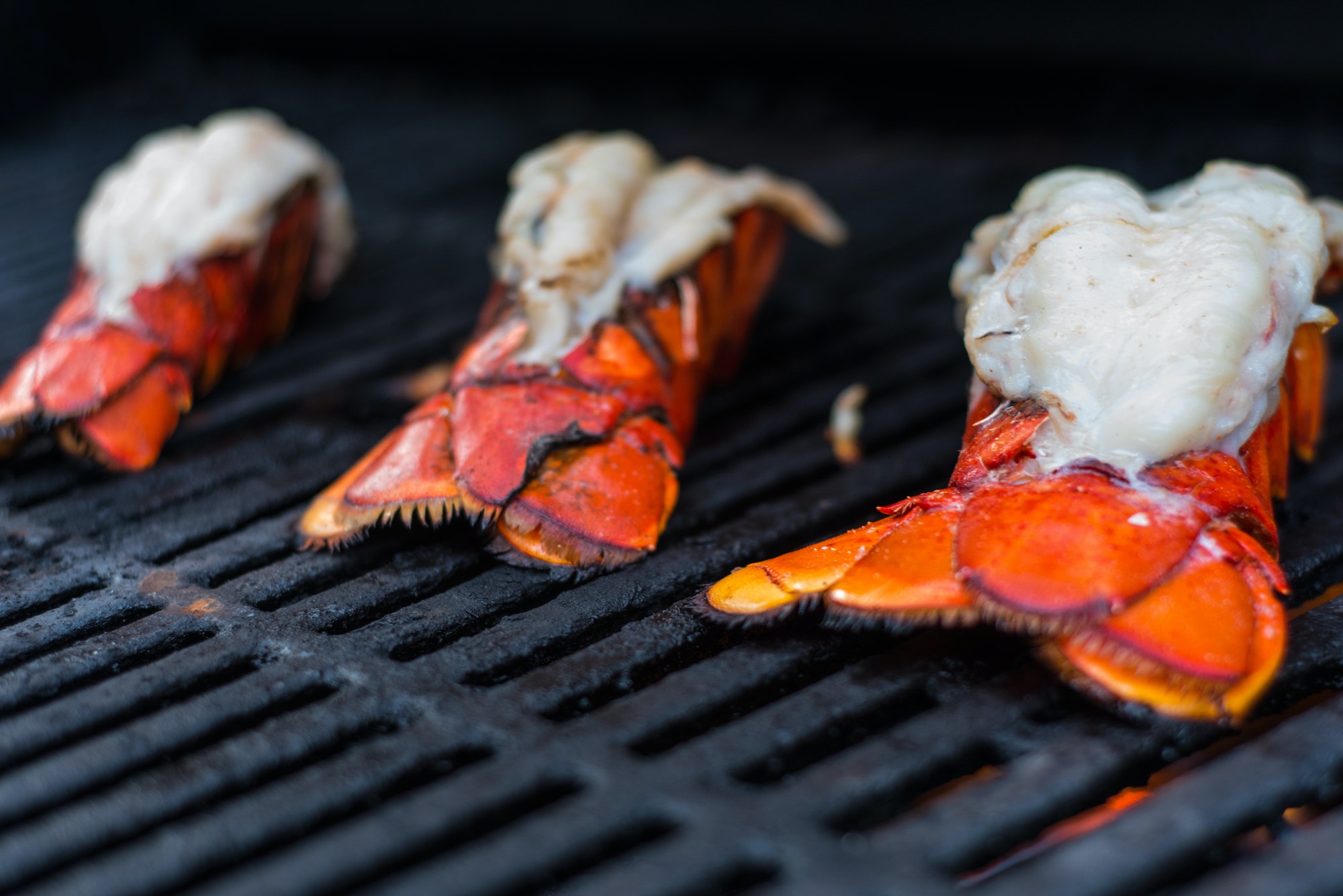 Lobster tails on bbq grill